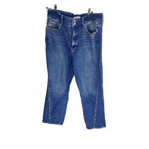 Good American Womens Blue High Rise Twist Seam Straight Cropped Jeans Size 15/33